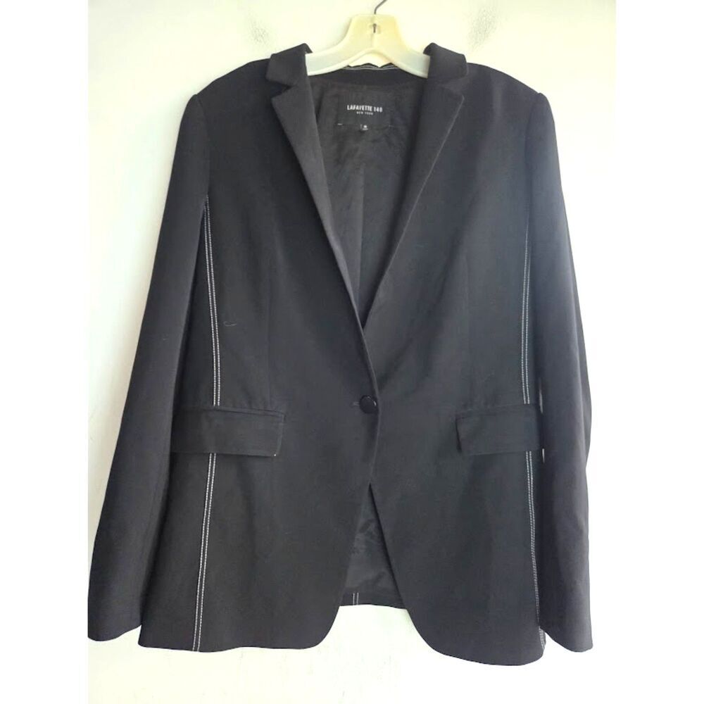 Lafayette 148 Black w/White Trim Single Breasted "Boyfriend" Blazer  size 10